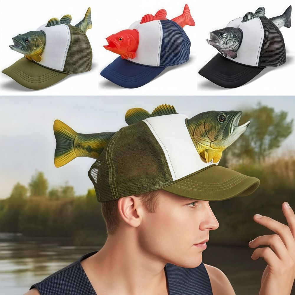 Trucker Cap Mesh - Забавная 3D-кепка с рыбой, регулируемая, универсальный