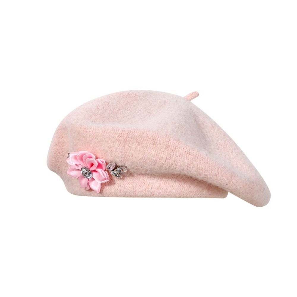 Beret French Wool - Элегантный однотонный шерстяной берет с цветочным