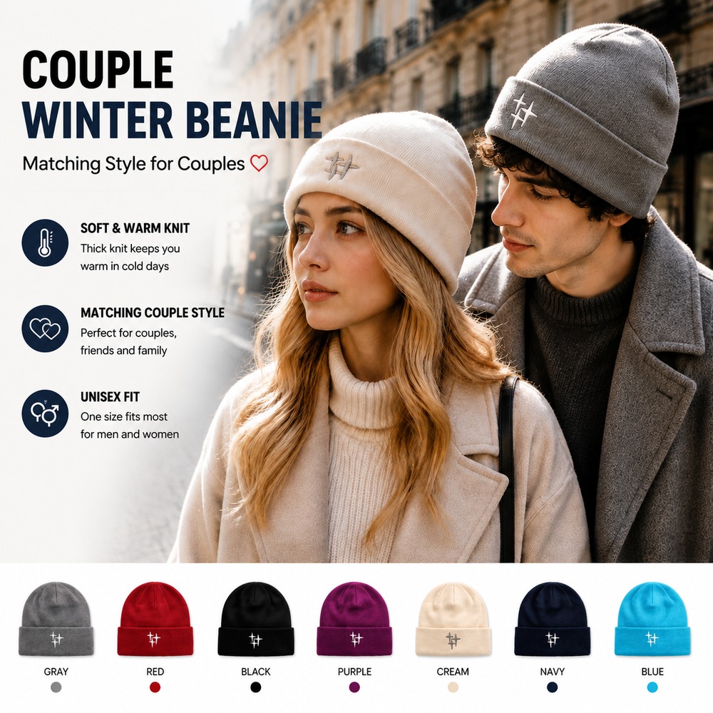 Beanie Cuffed Knit - Женская зимняя вязаная шапка-бини с вышивкой