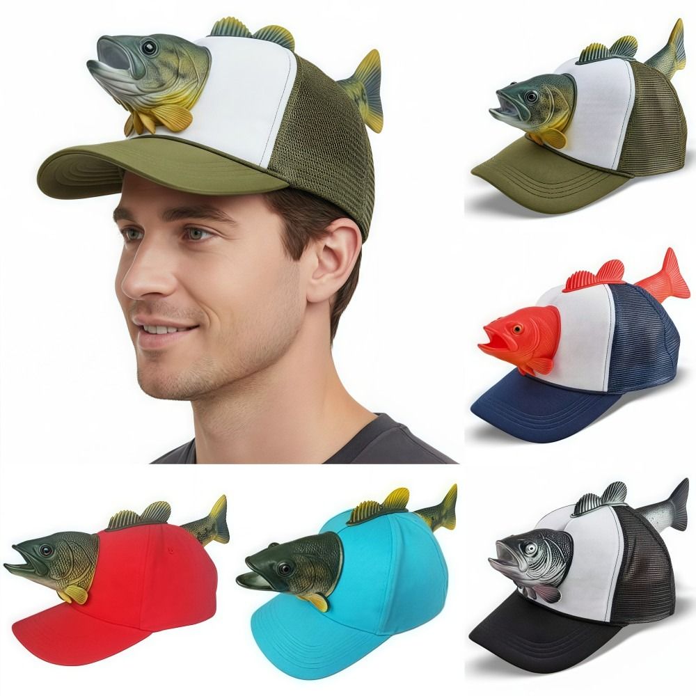 Trucker Cap Mesh - Забавная 3D-кепка с рыбой, регулируемая, сетчатая,